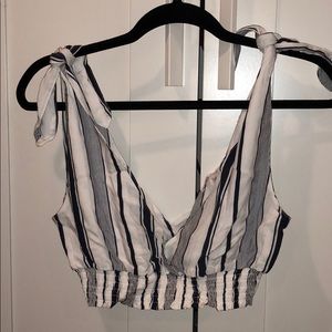 White and Blue Tie Crop Top